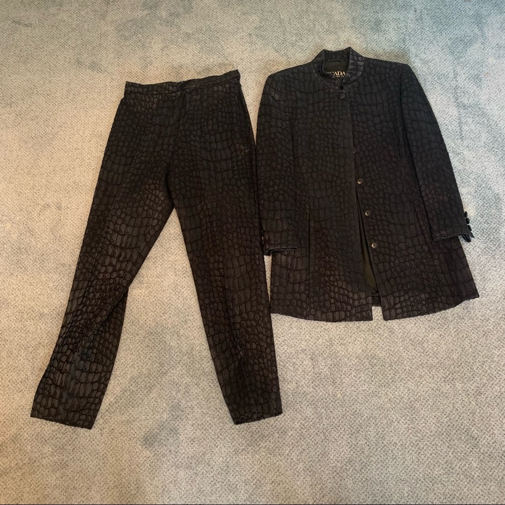 Escada Black and Green Croc Print Suit